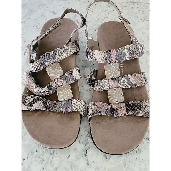 Vionic‎ 7 Orthaheel Strappy Sandals Shoes Snake Print Women’s Size 7 Browns - Picture 1 of 6